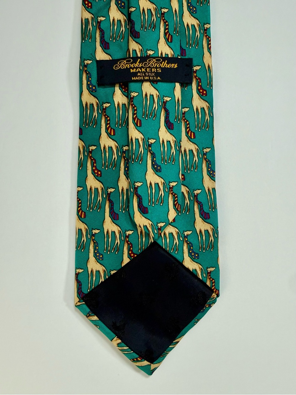BROOKS BROTHERS Makers Men's Silk Necktie USA Designer GIRAFFES Green/Multi EUC